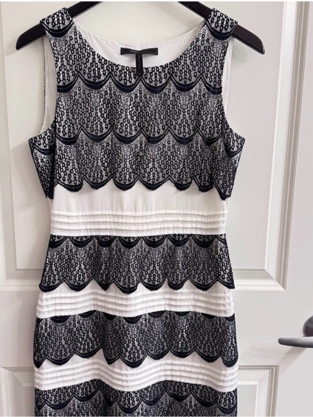 BCBGMaxAzria Black and White Lace-Overlay Midi Dress